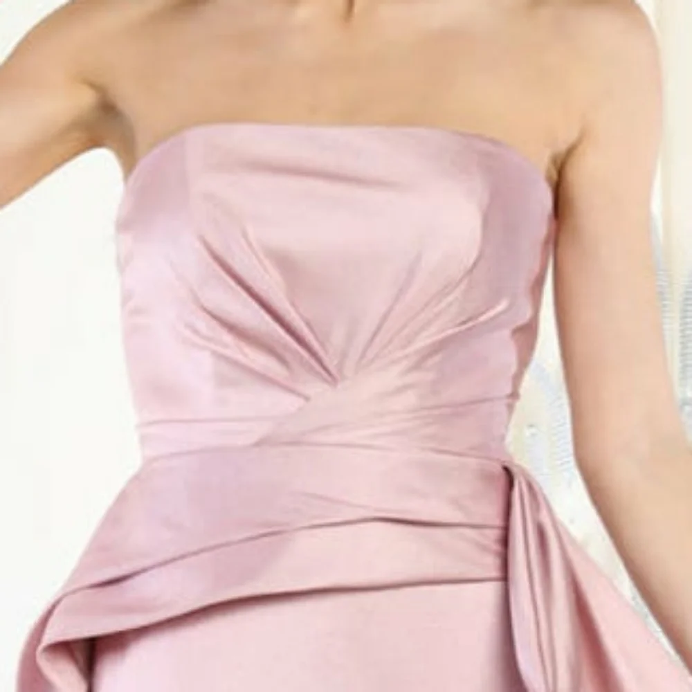 Fitted strapless pink,red,hunter long satin gown with zipper - Picture 2 of 7